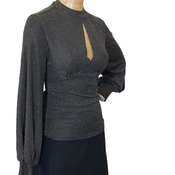 Red by BKE Top Balloon Sleeve Ruched Keyhole Neck Shimmery Black Gold Sz S #286F - Picture 3 of 8